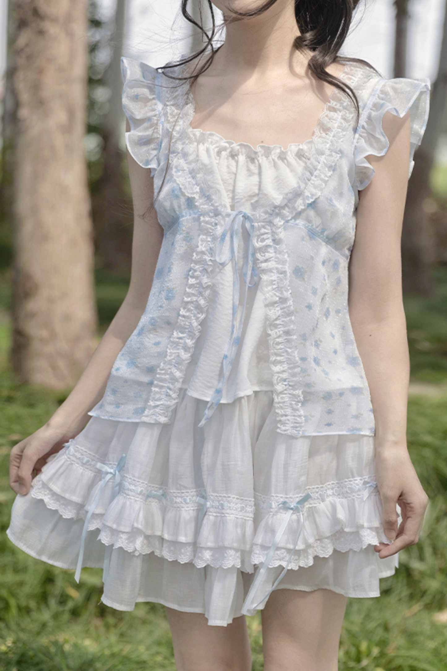 Antique Blossom Mesh Blouse + Skirt