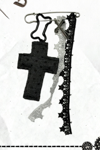 クロスドットタートルネックトップス+スカート+ペンダント