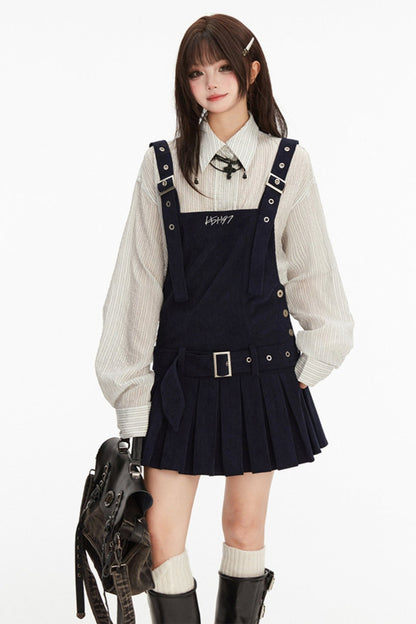 Retro Preppy Adjustable Pleated Dress