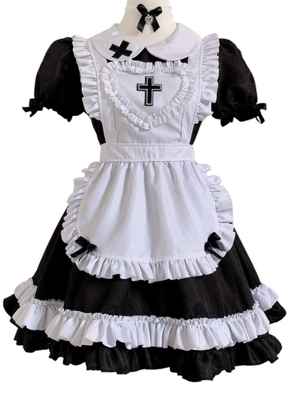 Doll Collar Cross Heart Lolita Maid Apron Tiered Dress