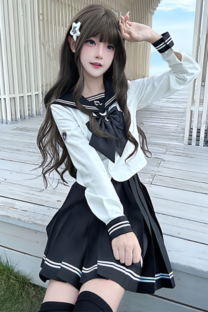 긴소매 세일러 탑 + 스커트 + 리본