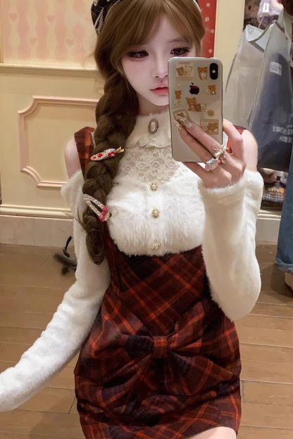 Cherry Check Design Tight Dress