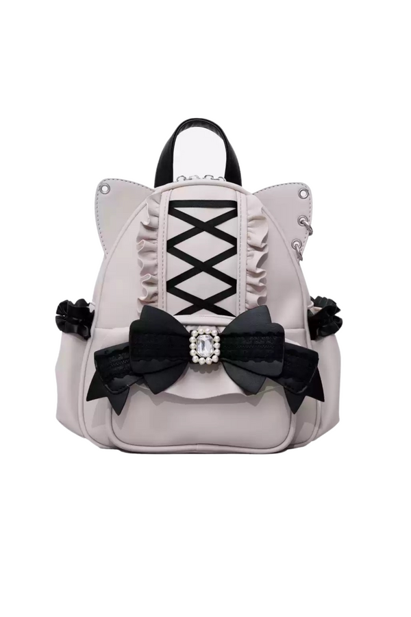 [Pre-order product] Cat Ear Cute Jewel Ribbon Backpack