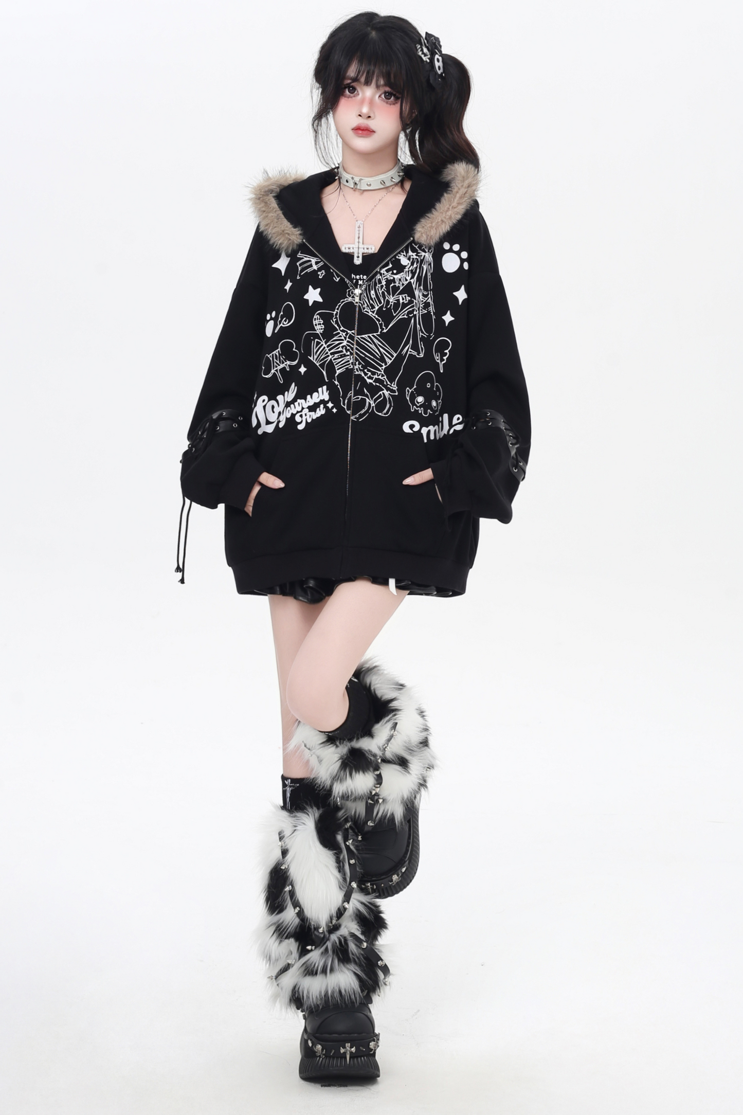 American Fur Hooded Loose Punk Hoodie