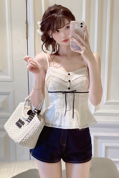 スウィートレースリボンキャミソールトップス＋ショートパンツ