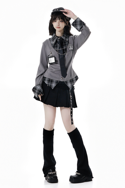 カレッジロールアップシャツ+スカート+ネクタイ