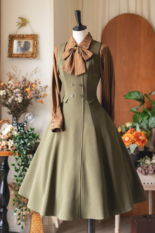 英国風レトロエレガントノースリーブドレス