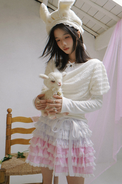 ピンクグラデーションレーススカート