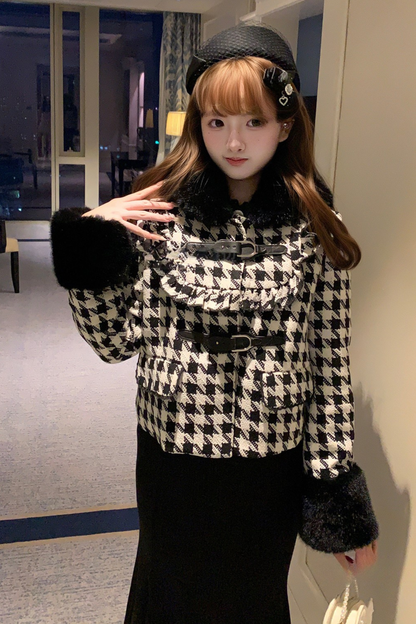 千鳥格子スイートジャケット+ブラックラメスカート