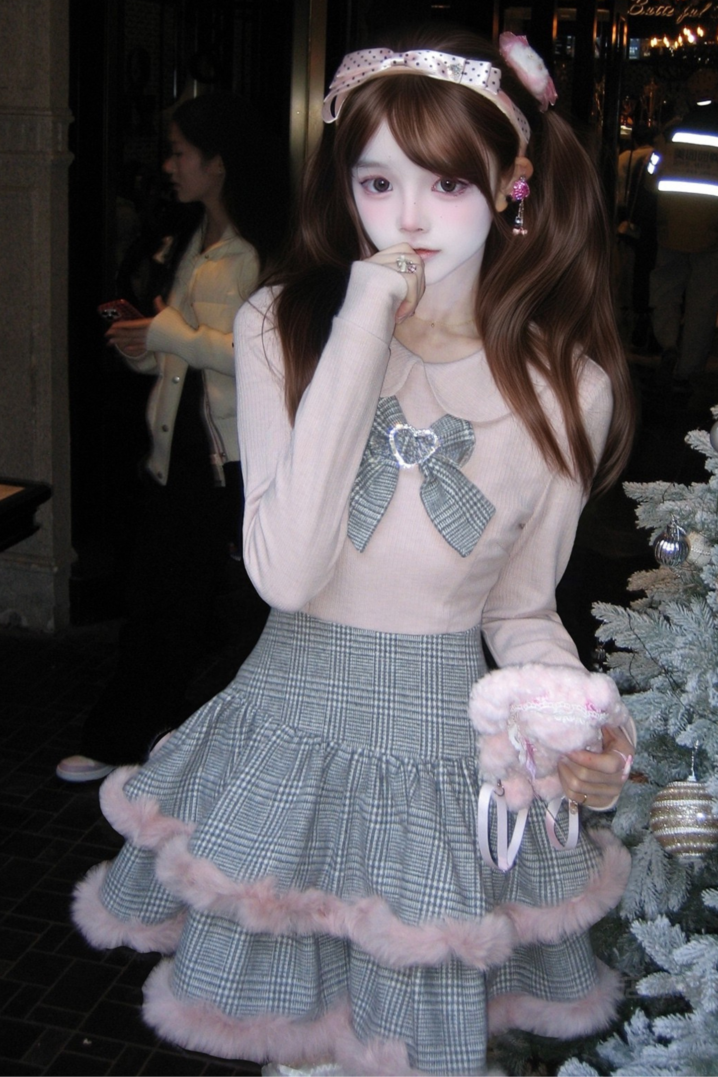 スイートガーリーチェックニットドレス