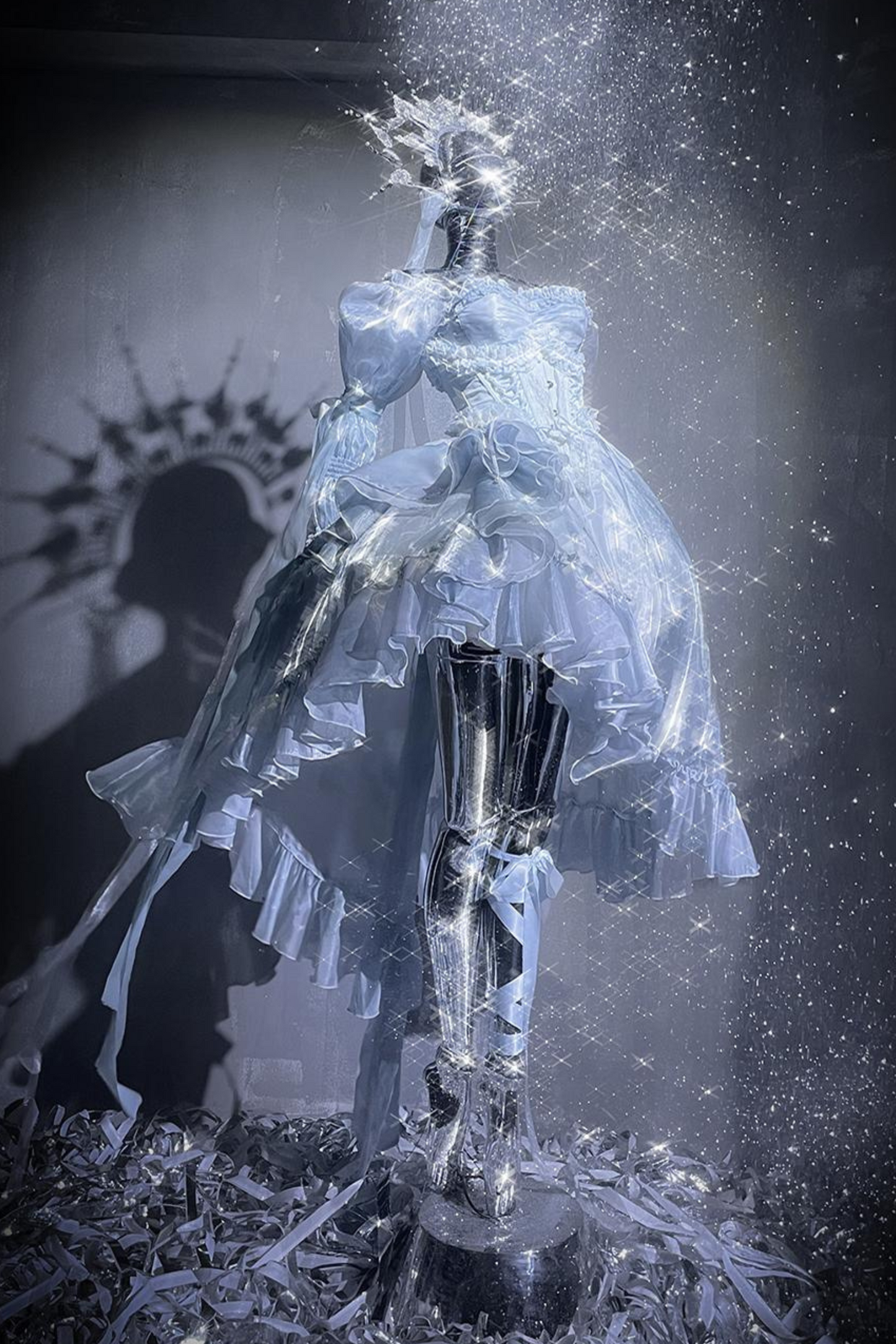 [Pre-order product] Snow Blue Sparkling Series Long Tail Bustier Dress + Back Ribbon