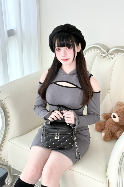 Off-the-shoulder Little Ribbon Hooded Dress