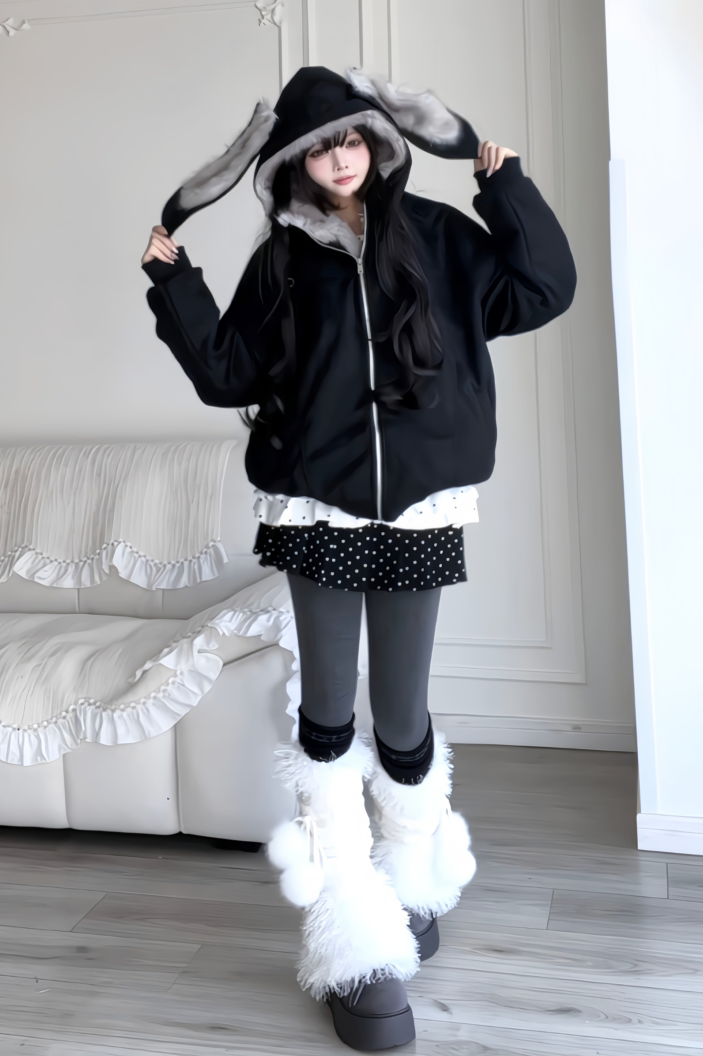 Retro Detachable Rabbit Ear Hoodie