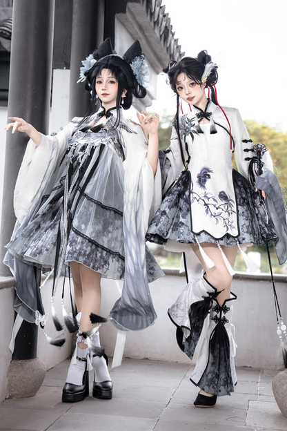 ダークチャイナドレス+ビッグスリーブケープ+チャイナトップス+スカート+キャミソールドレス+レッグウォーマー