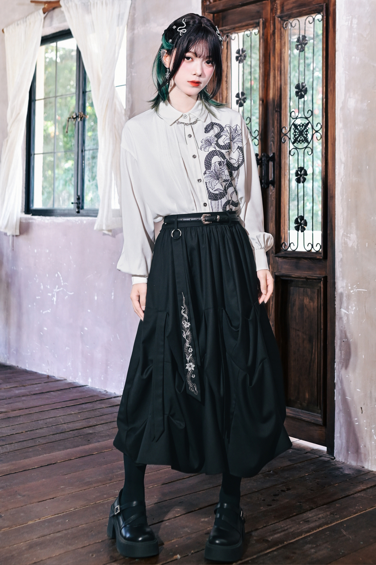 Dark Scale Pleated Skirt