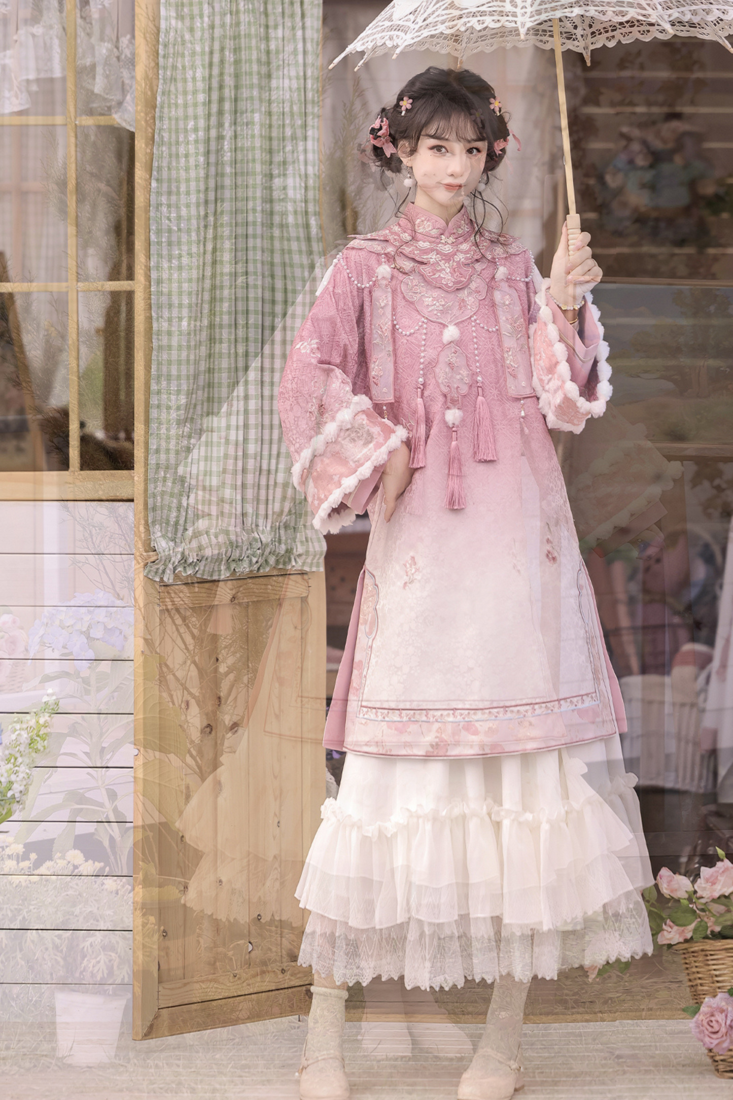 Peach Mist China Top + Skirt + Cloud Shoulder