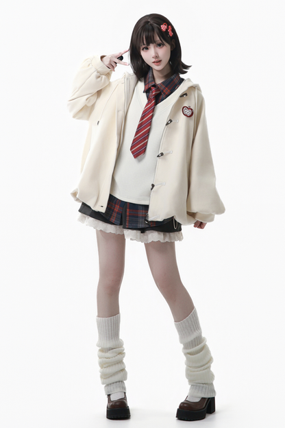 アップルブラックティーフリースコート+フーディー+ロングスカート+ショートスカート+フードマフラー