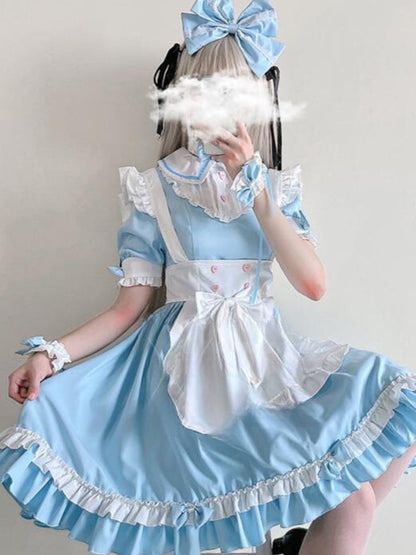 Soft Girl Bow Lace Maid Dress Set