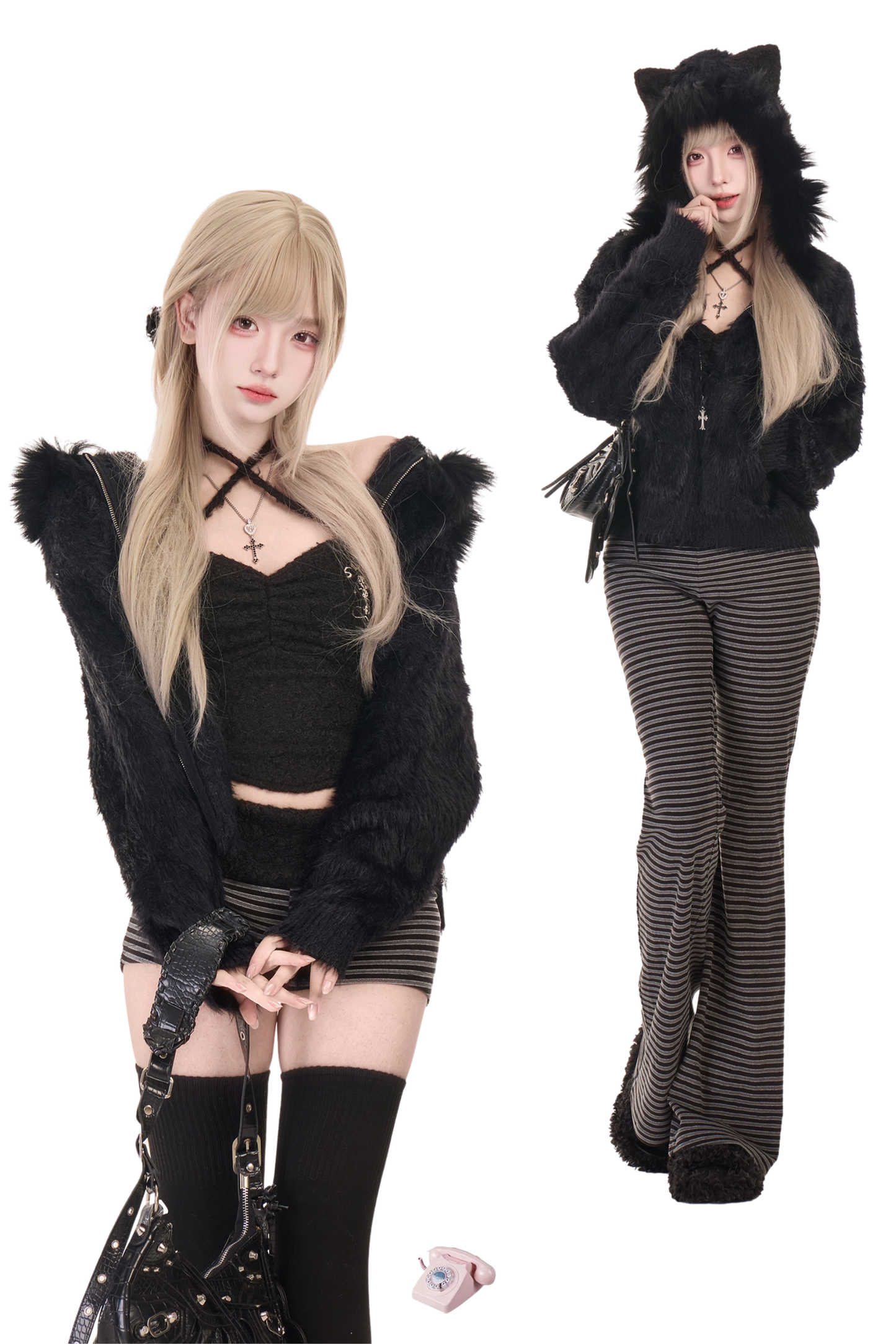 ベルベットブラックサスペンダー+ショートパンツ+ロングパンツ+ジャケット