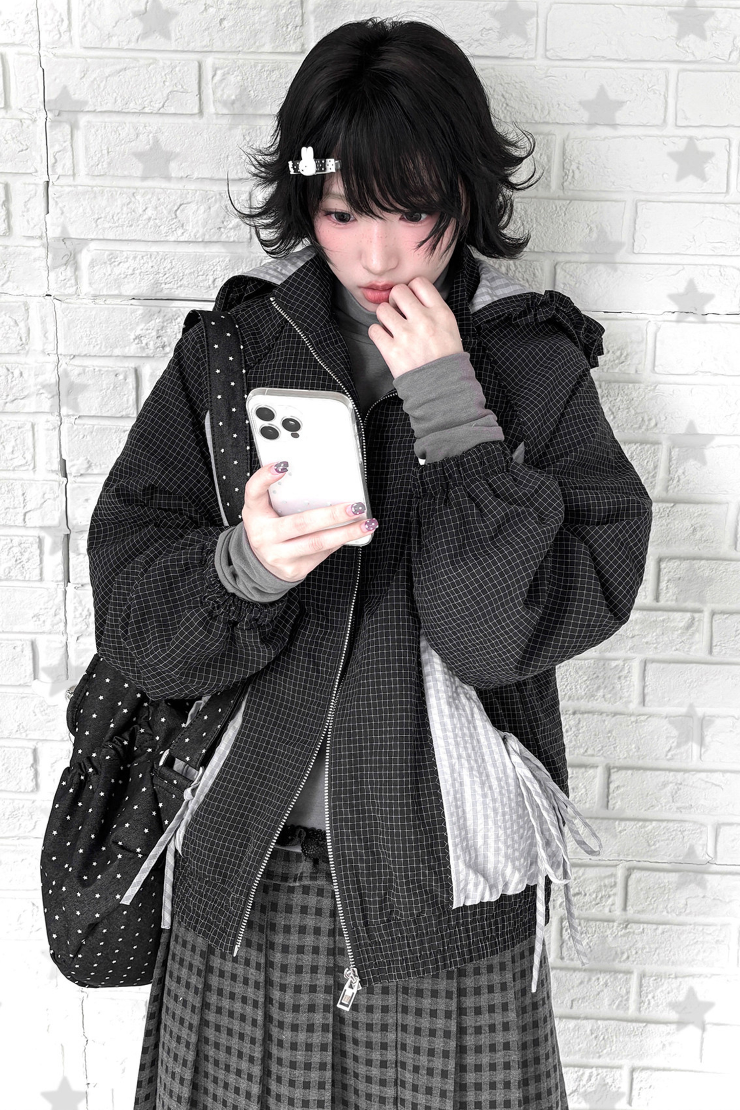 Animal Doll Print Top + Pleated Skirt + Wide Pants + Jacket