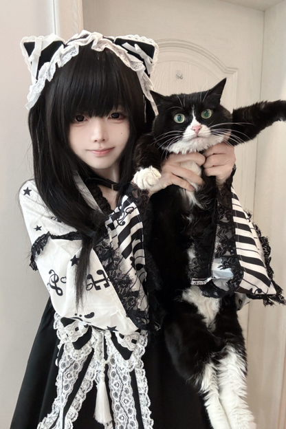 キャットダークエンジェルレースフローラルドレス+ヘアバンド