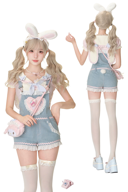 ストロベリーバニートップス+デニムサロペット