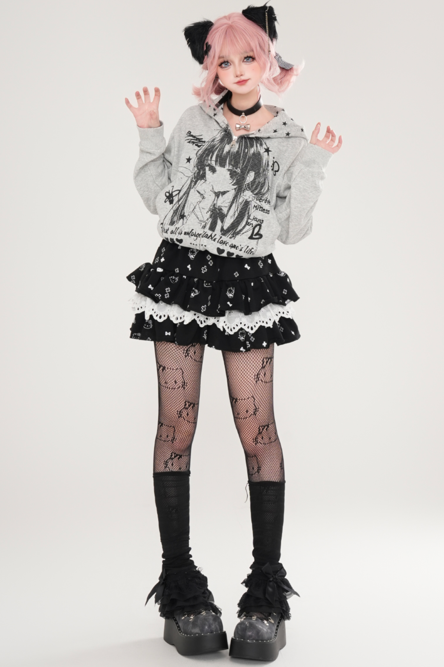 アニメデザインフードショートパーカー