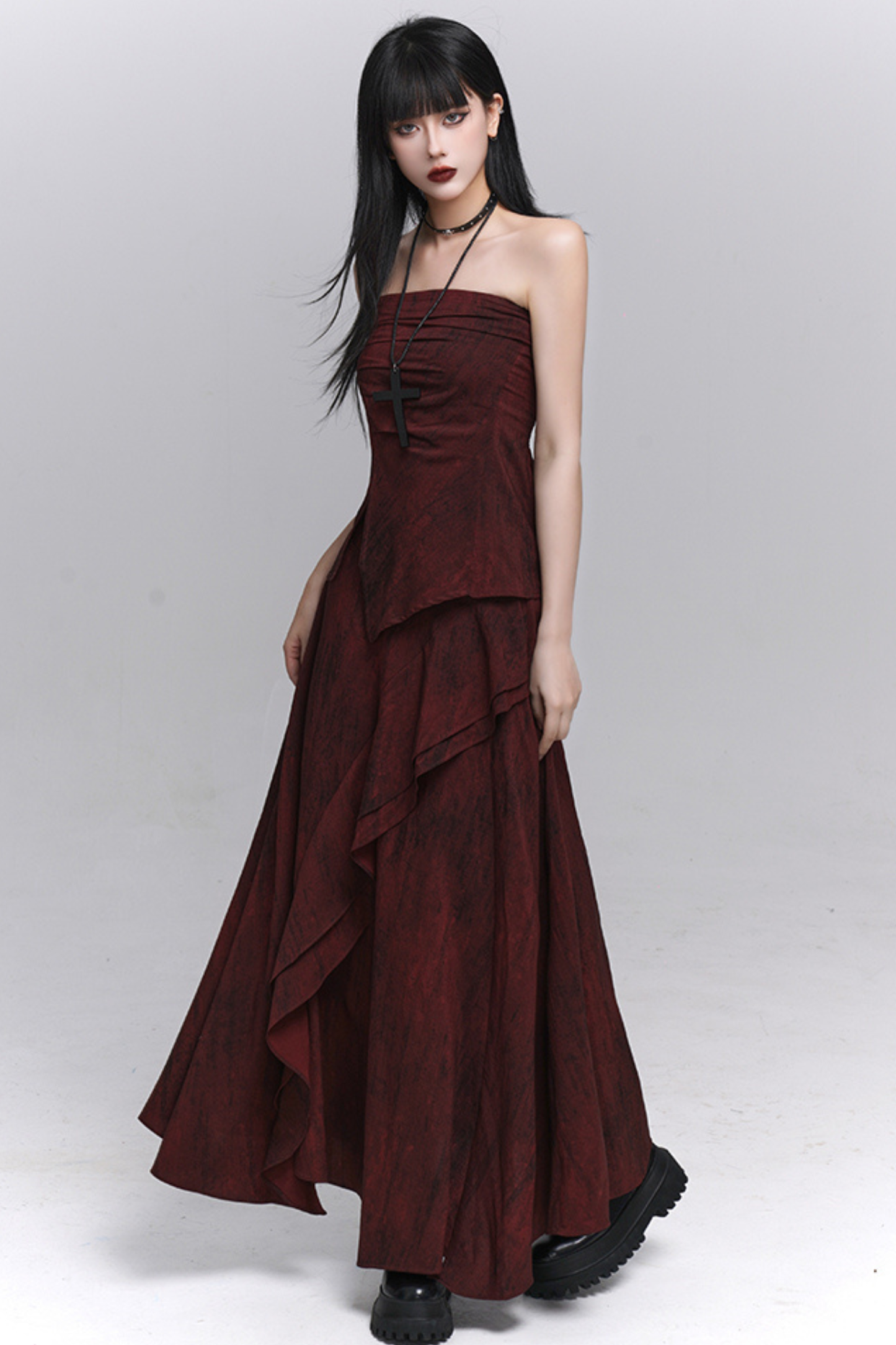 ダークレッドバンドゥ＋ロングスカート