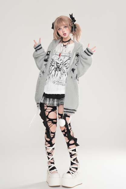 アシメラビットフードルーズカーディガン