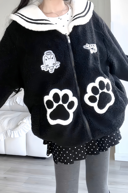 Cat Sailor Loose Zip Jacket