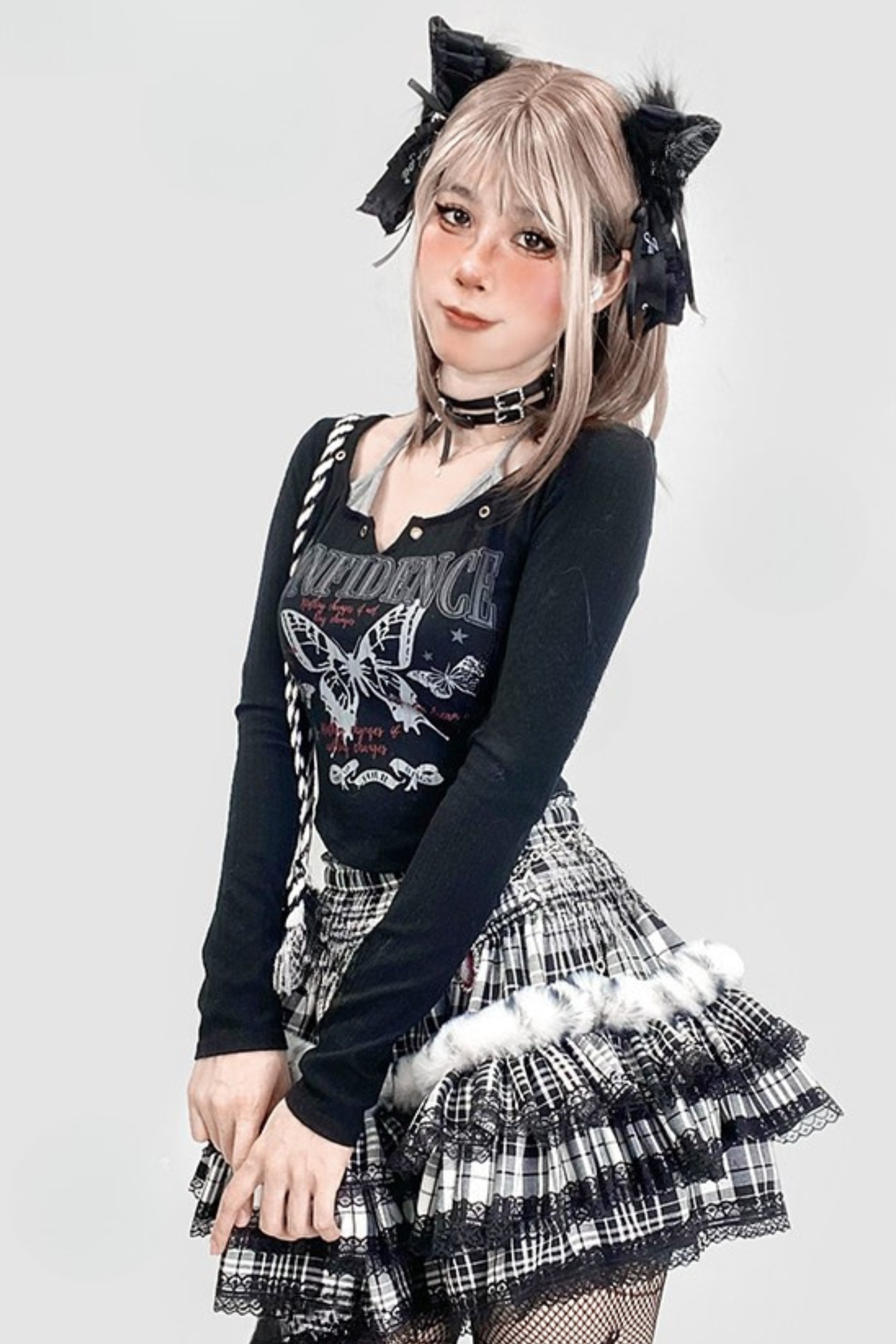 ダークチェックティアードスカート