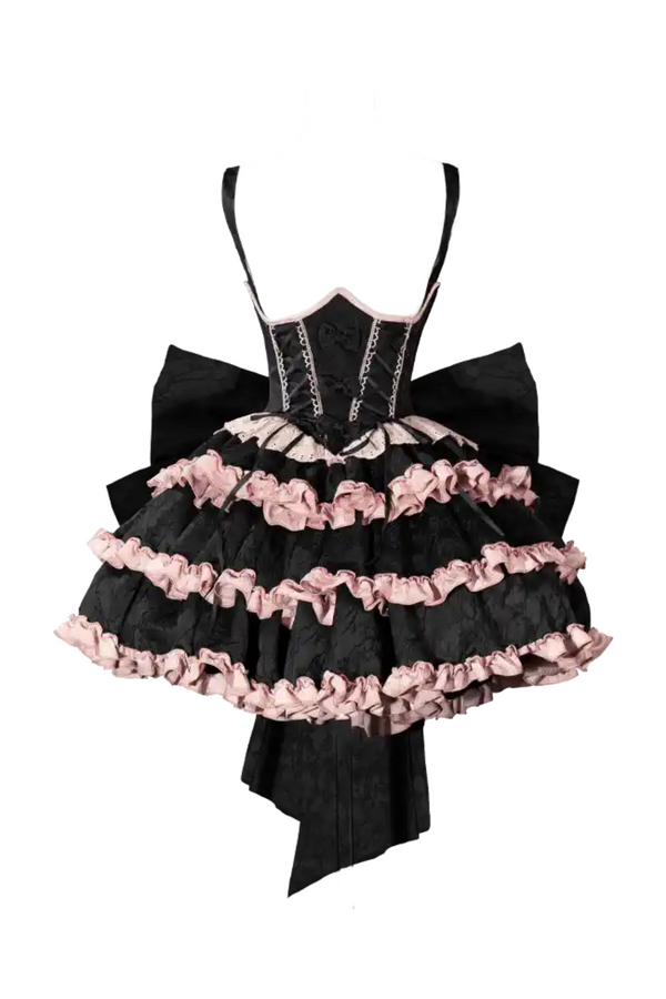 【予約商品】ブラックベリーピンクサスペンダーケーキスカートアンドバックテールビッグリボン