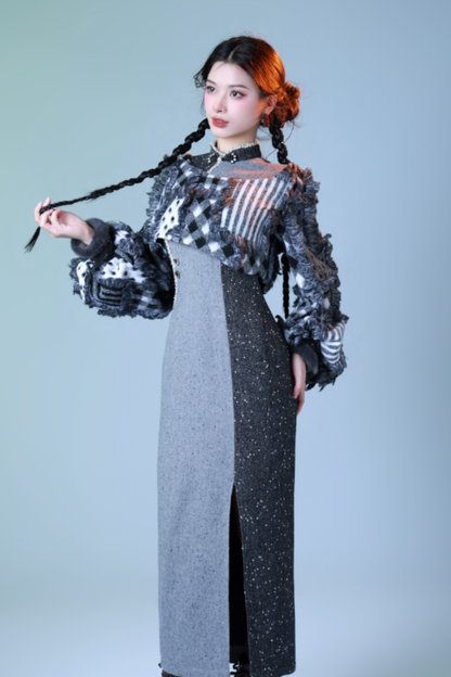 체크 디자인 모드 차이나 드레스