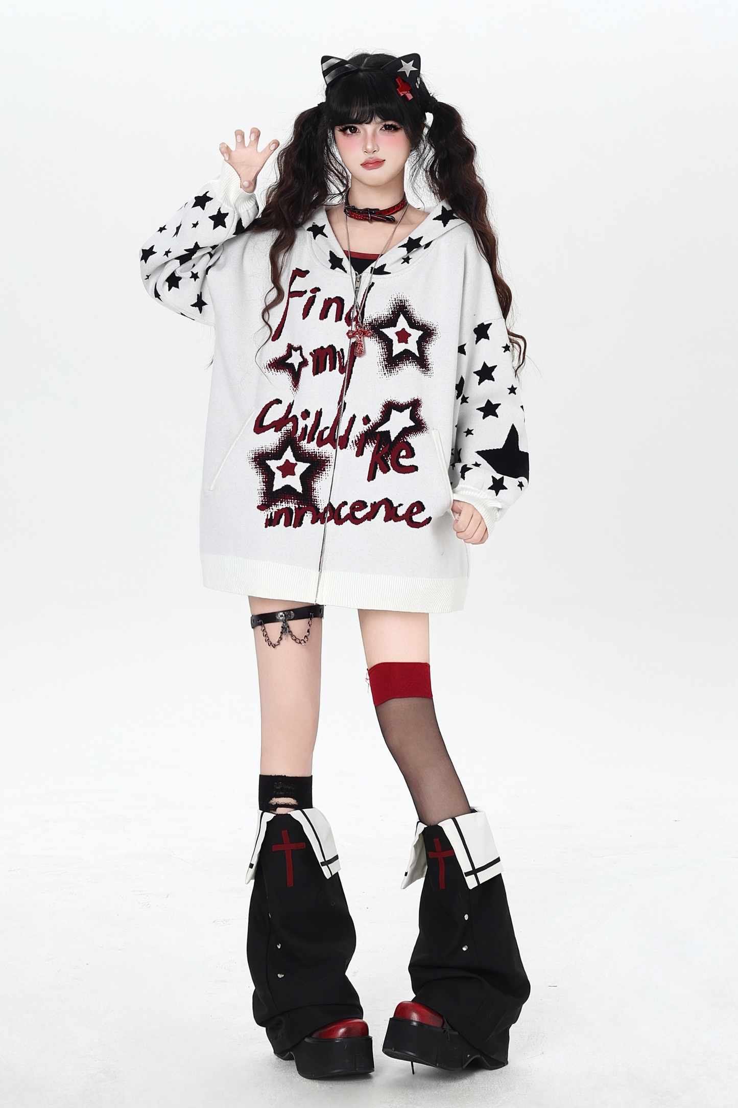 Star Gothic Bicolor Hooded Knit Cardigan