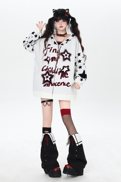 Star Gothic Bicolor Hooded Knit Cardigan
