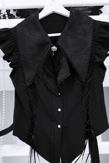 ダークゴシックサブカルチャーストラップセットアップ＋リボン＋チェーン