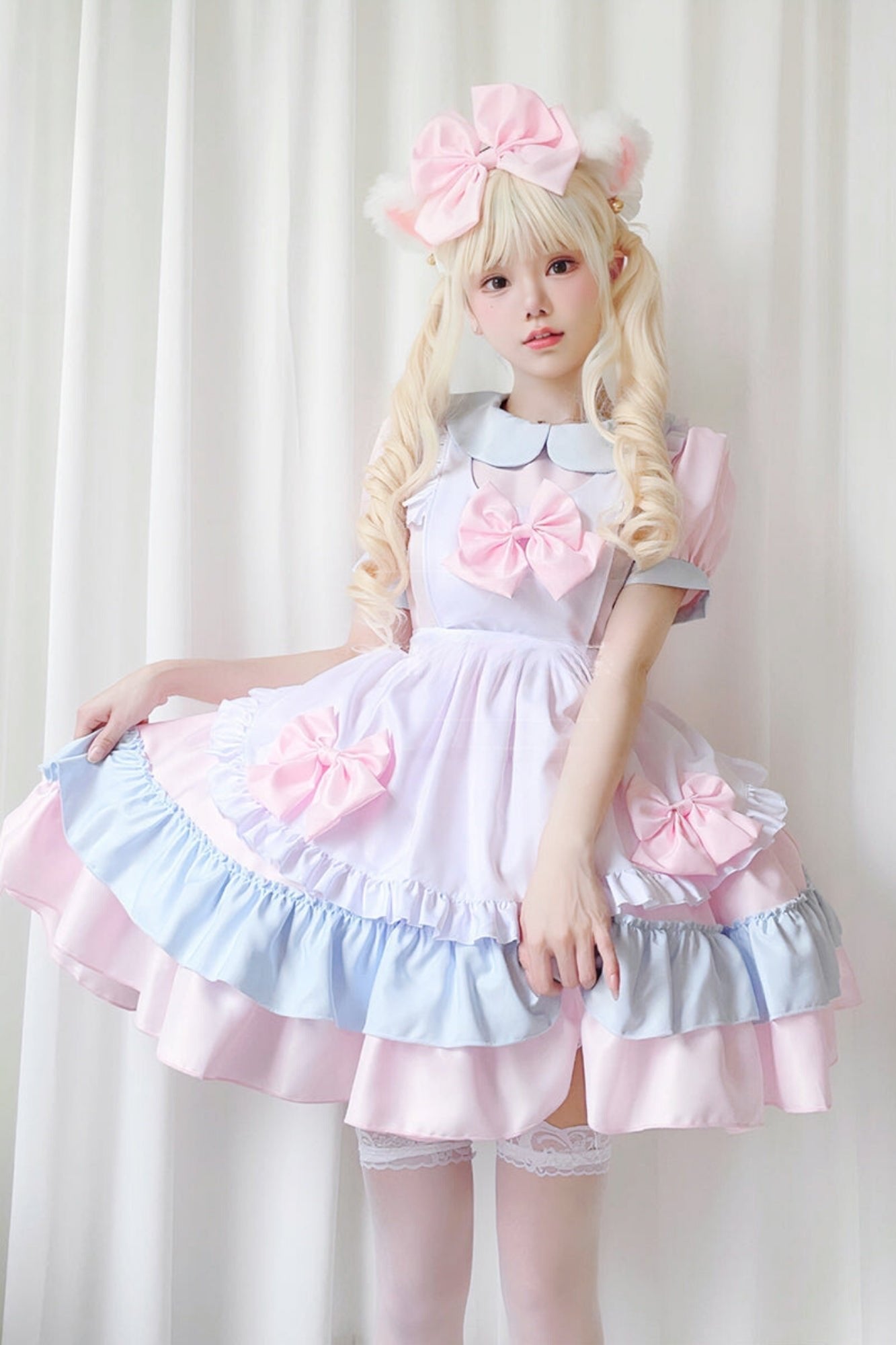 Pink And Blue Lolita Maid Dress