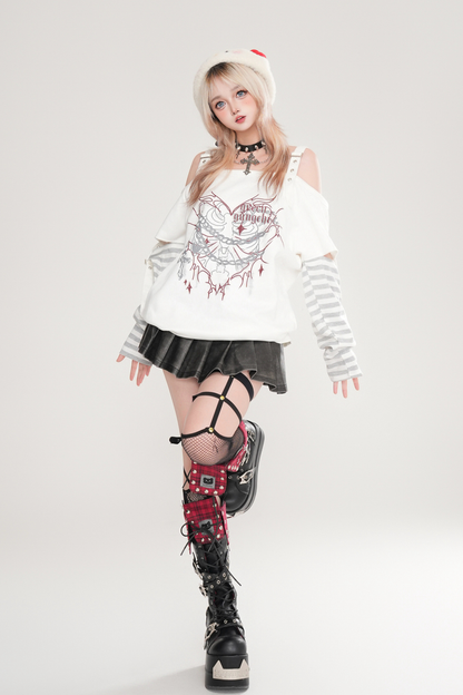 Dark Mode Striped Off-the-shoulder Top