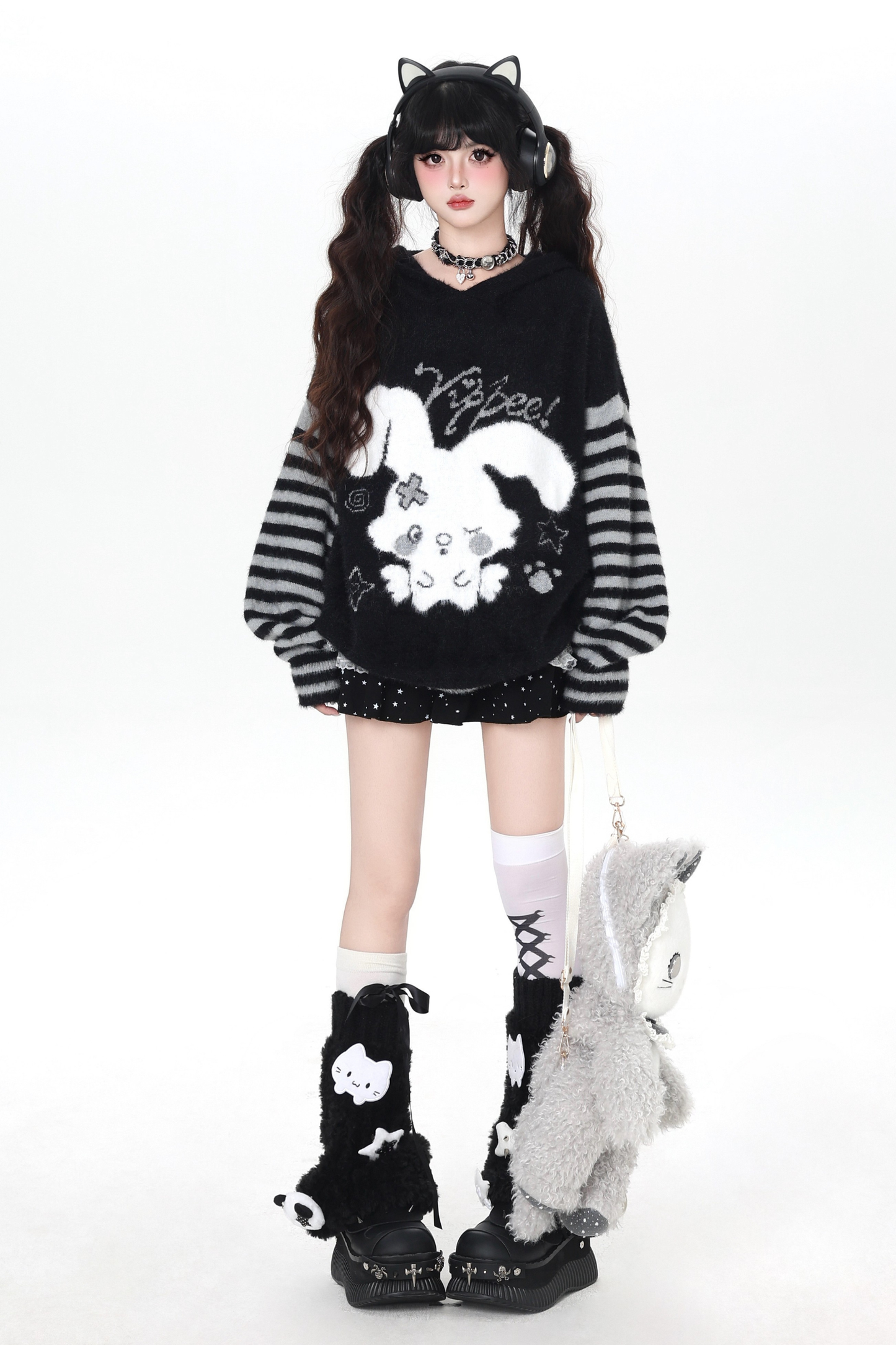 バニーボーダーフードニット