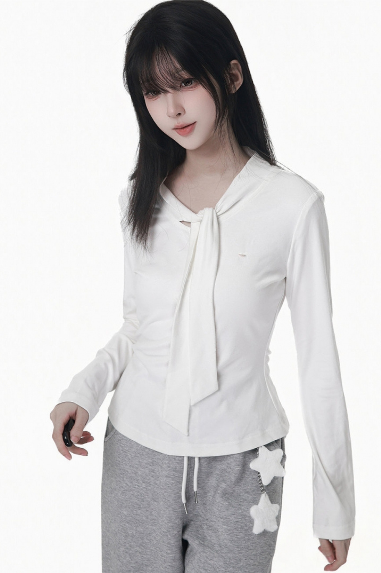 マルチカラーボタンリボントップス