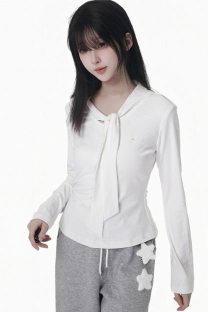 マルチカラーボタンリボントップス