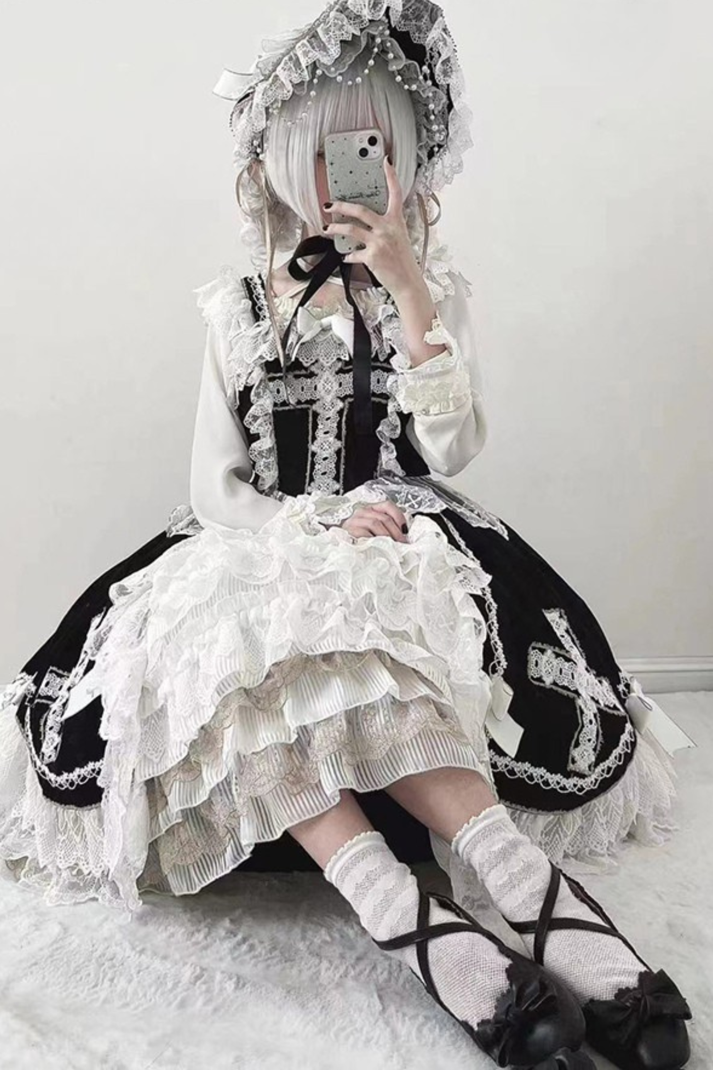 Gothic Doll Lace Jumperskirt + Bonnet + Shawl