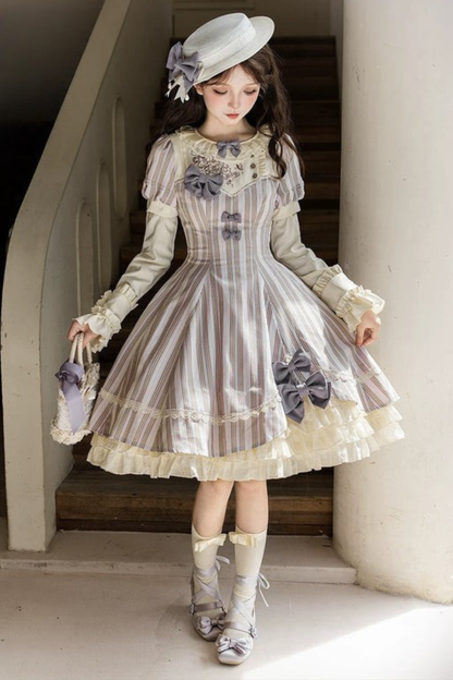 【预售商品】条纹洛丽塔连衣裙+蝴蝶结发夹