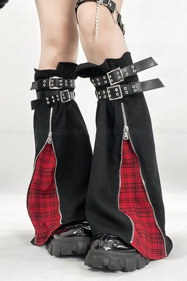 レッドチェックアシンメトリカルミニスカート+レッグウォーマー