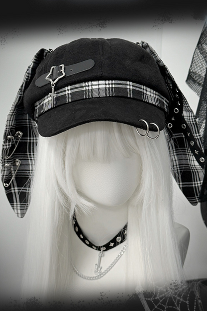 チェックうさ耳サブカルチャー帽子