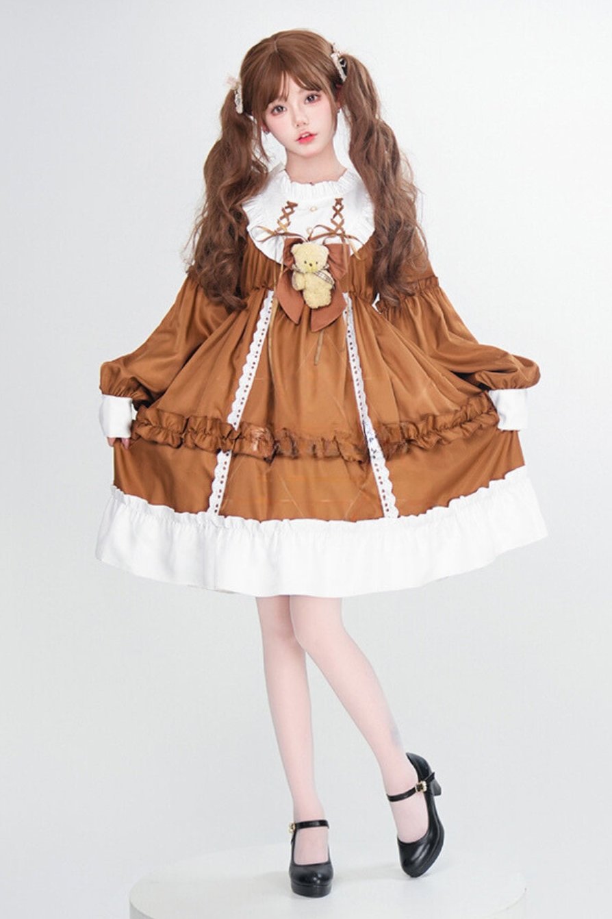 Doll Lace-Up Lolita Dress + Bustle + Bare Ribbon