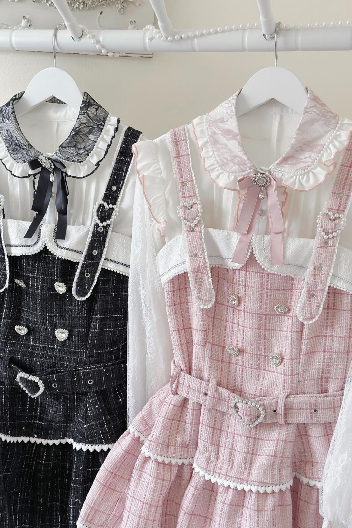 Check Design Suspender Skirt + Pants