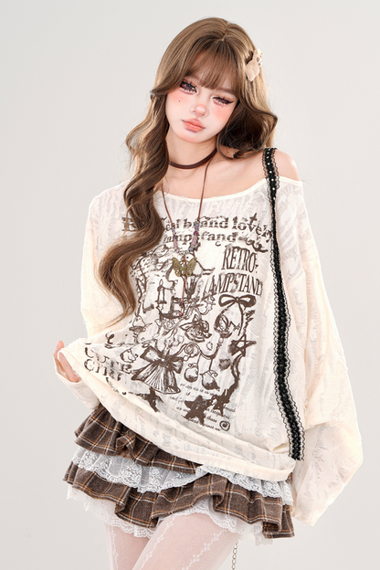 レイジースタイルY2Kオフショルダートップス