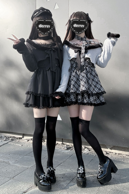 地雷サスペンダー スカート+ ショートカーディガン