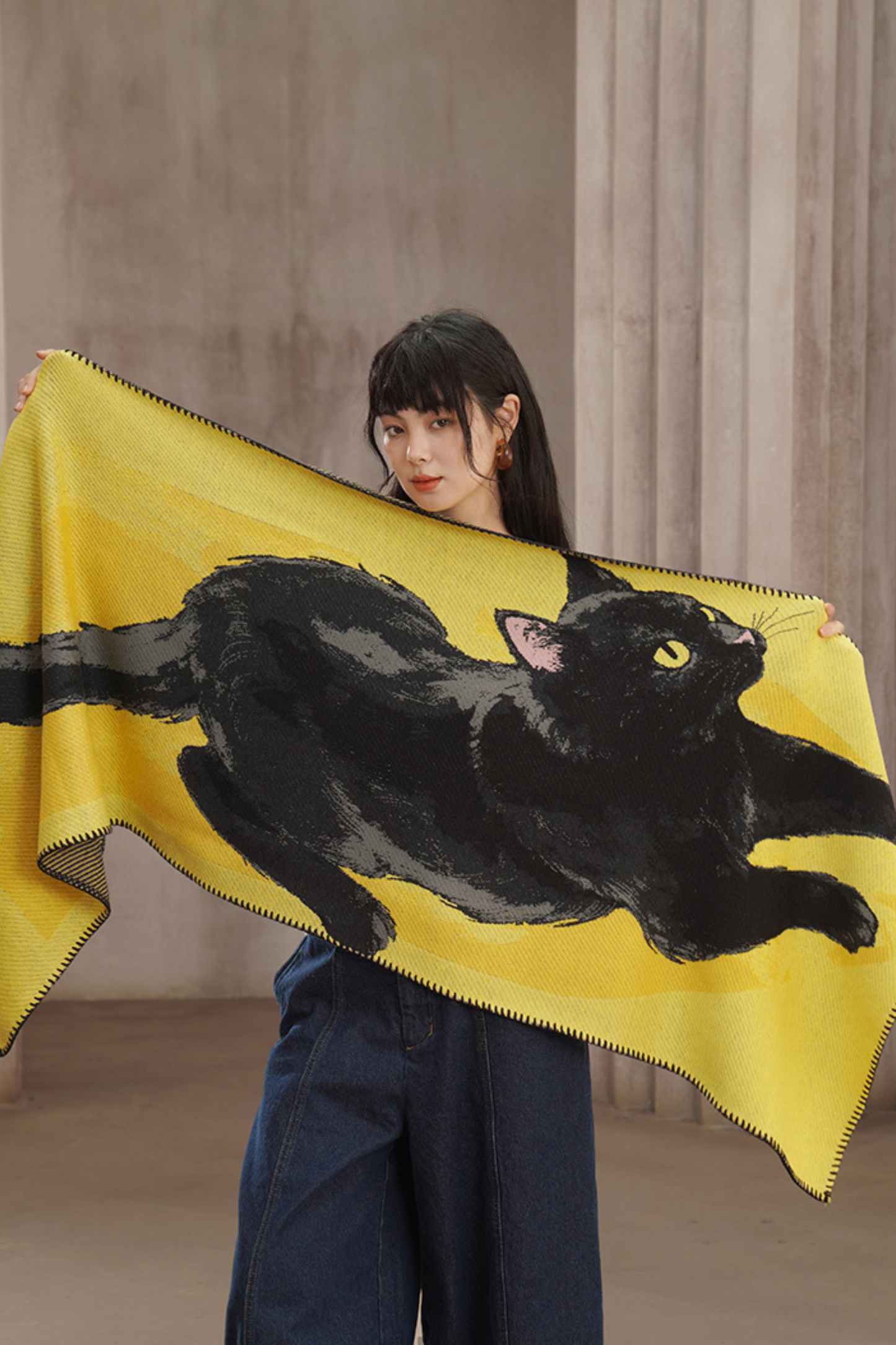 黒猫ビッグニットマフラー